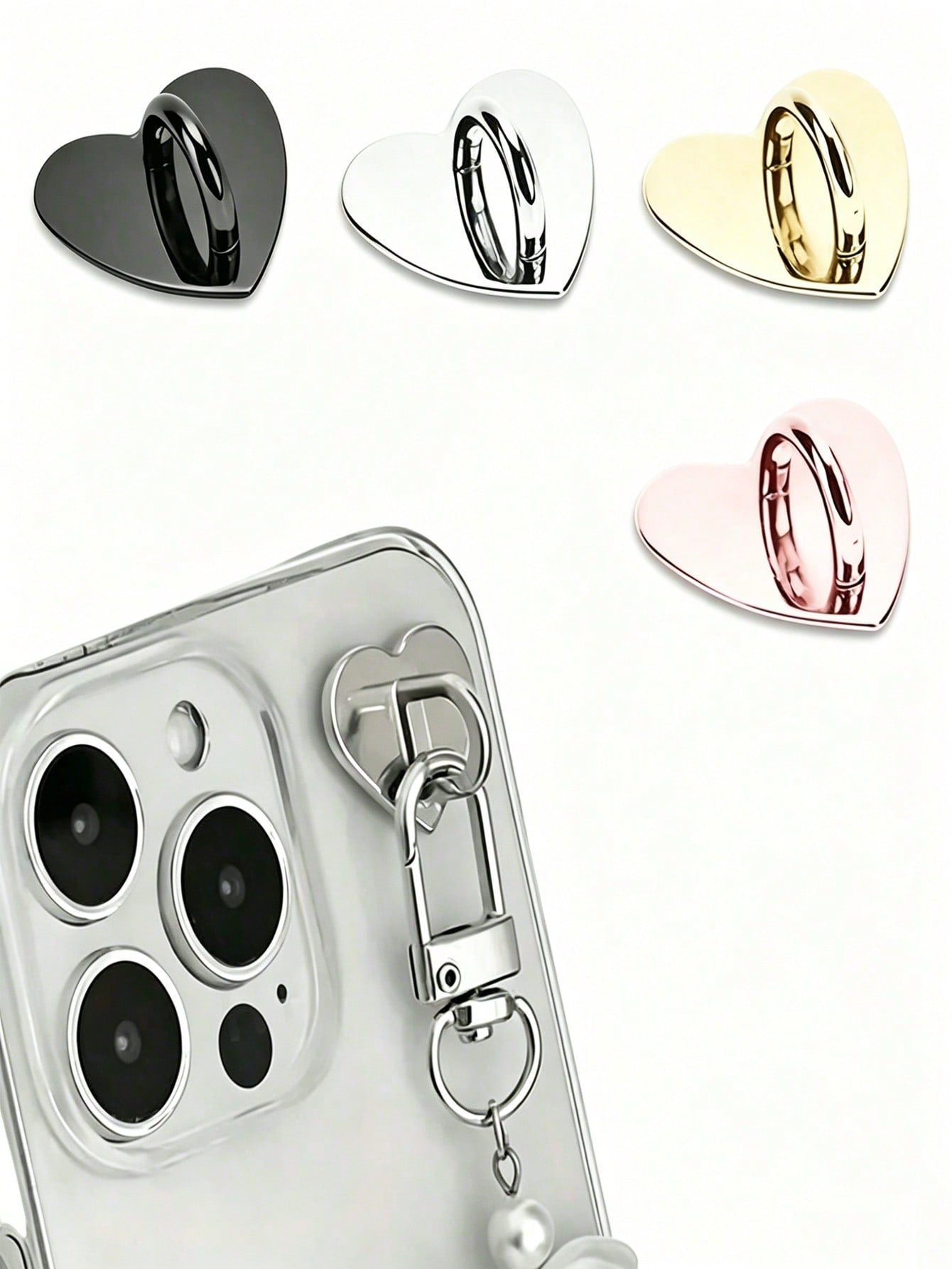 One-Piece Heart-Shaped Metal Phone Case Accessory- Heart-Shaped Hook, Phone Ring, Phone Keychain, Metal Phone Ring