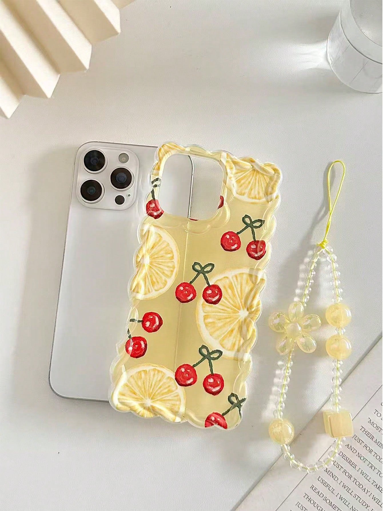 Orange Cherry Painted Braided Wave Edge Transparent Protective Phone Case Compatible With Iphone 17/17 Pro/17 Pro Max, 16/16 Pro/16 Pro Max/16 Plus, 14, 15, XS, XR, 7/8, 7P/8P, Printed Colorful Shockp