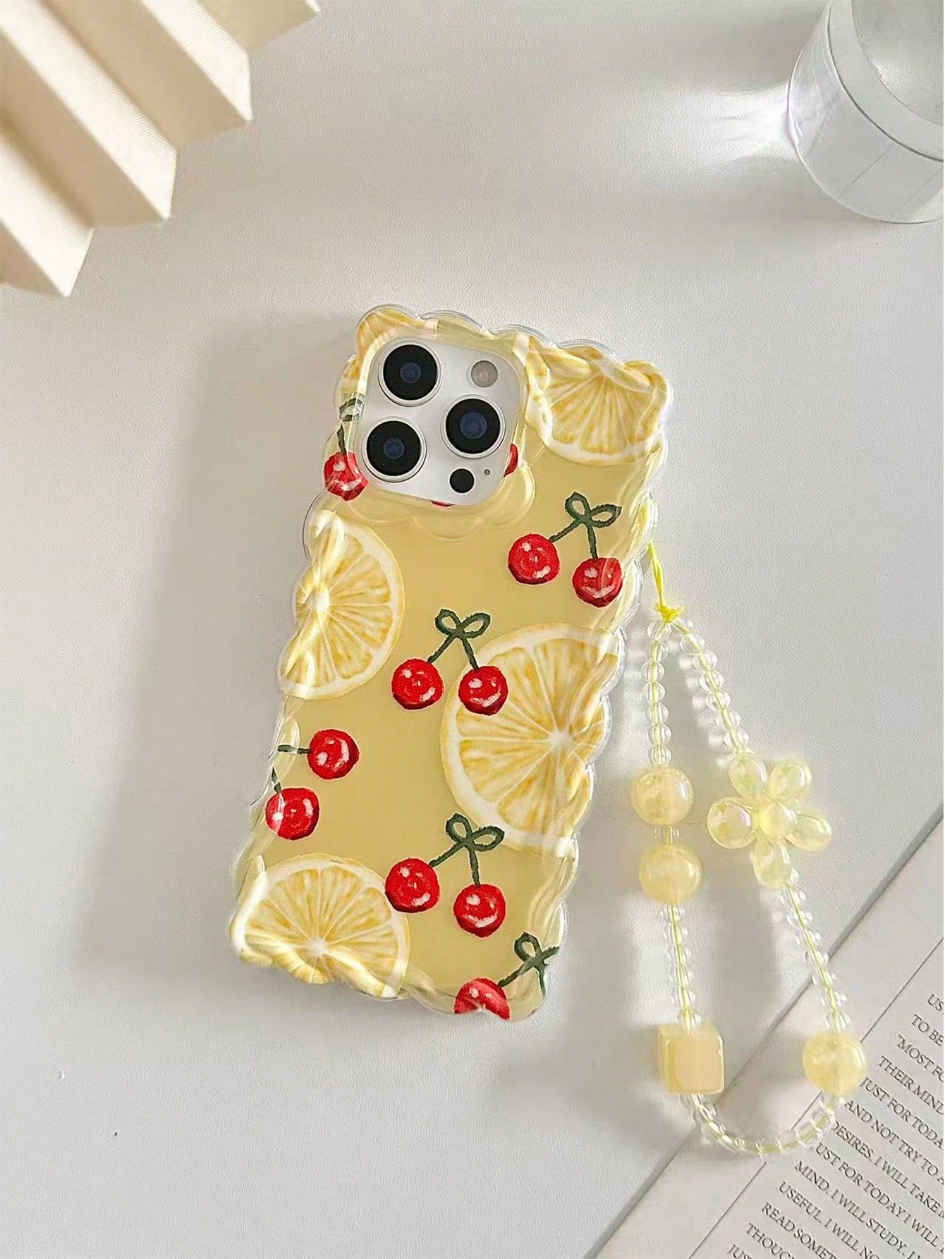 Orange Cherry Painted Braided Wave Edge Transparent Protective Phone Case Compatible With Iphone 17/17 Pro/17 Pro Max, 16/16 Pro/16 Pro Max/16 Plus, 14, 15, XS, XR, 7/8, 7P/8P, Printed Colorful Shockp