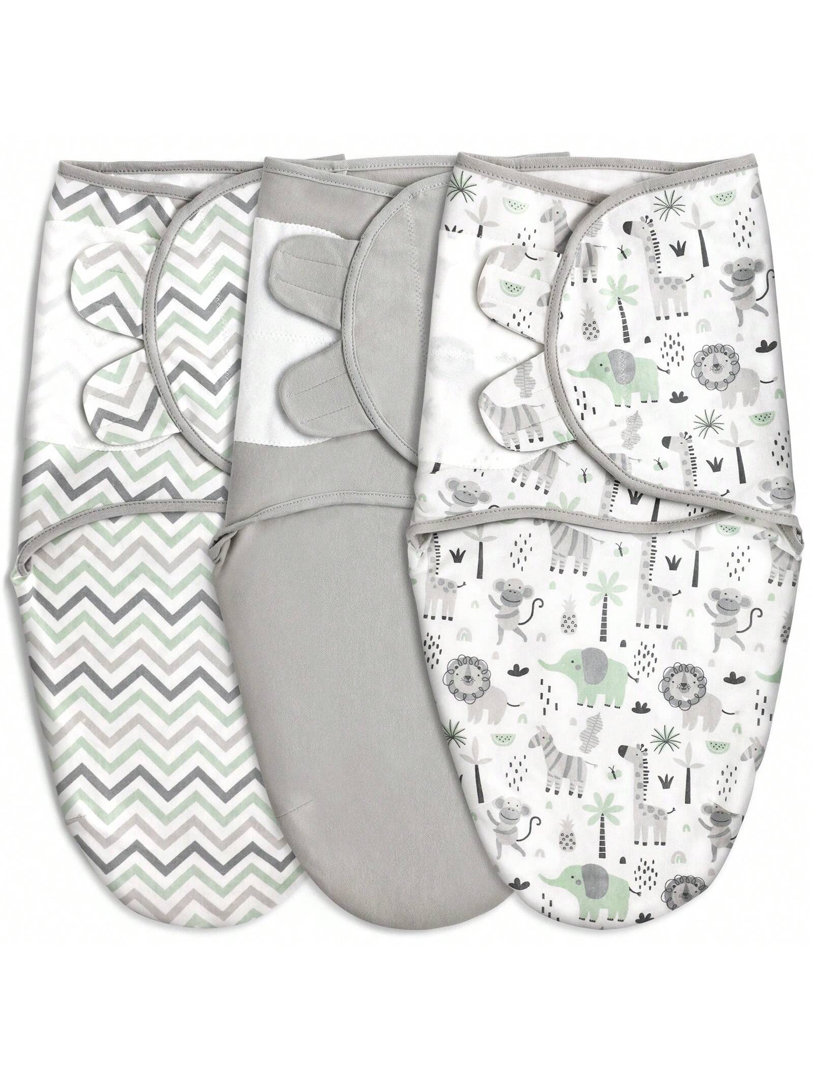Organic Swaddle Sacks For Newborn- Baby Swaddles 0-3 Months, 3-Pack Newborn Swaddle Sack, Gray Stripe & Animal World, Baby Swaddle Blanket Wrap