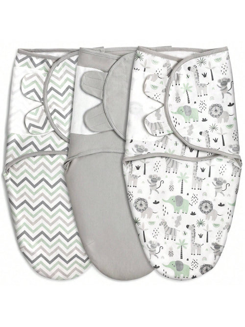 Organic Swaddle Sacks For Newborn- Baby Swaddles 0-3 Months, 3-Pack Newborn Swaddle Sack, Gray Stripe & Animal World, Baby Swaddle Blanket Wrap