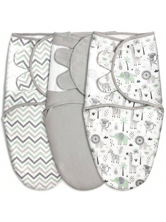 Organic Swaddle Sacks For Newborn- Baby Swaddles 0-3 Months, 3-Pack Newborn Swaddle Sack, Gray Stripe & Animal World, Baby Swaddle Blanket Wrap