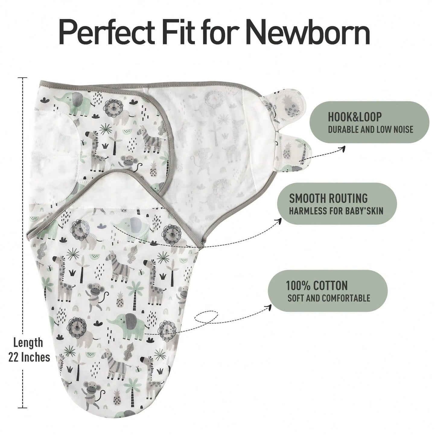 Organic Swaddle Sacks For Newborn- Baby Swaddles 0-3 Months, 3-Pack Newborn Swaddle Sack, Gray Stripe & Animal World, Baby Swaddle Blanket Wrap