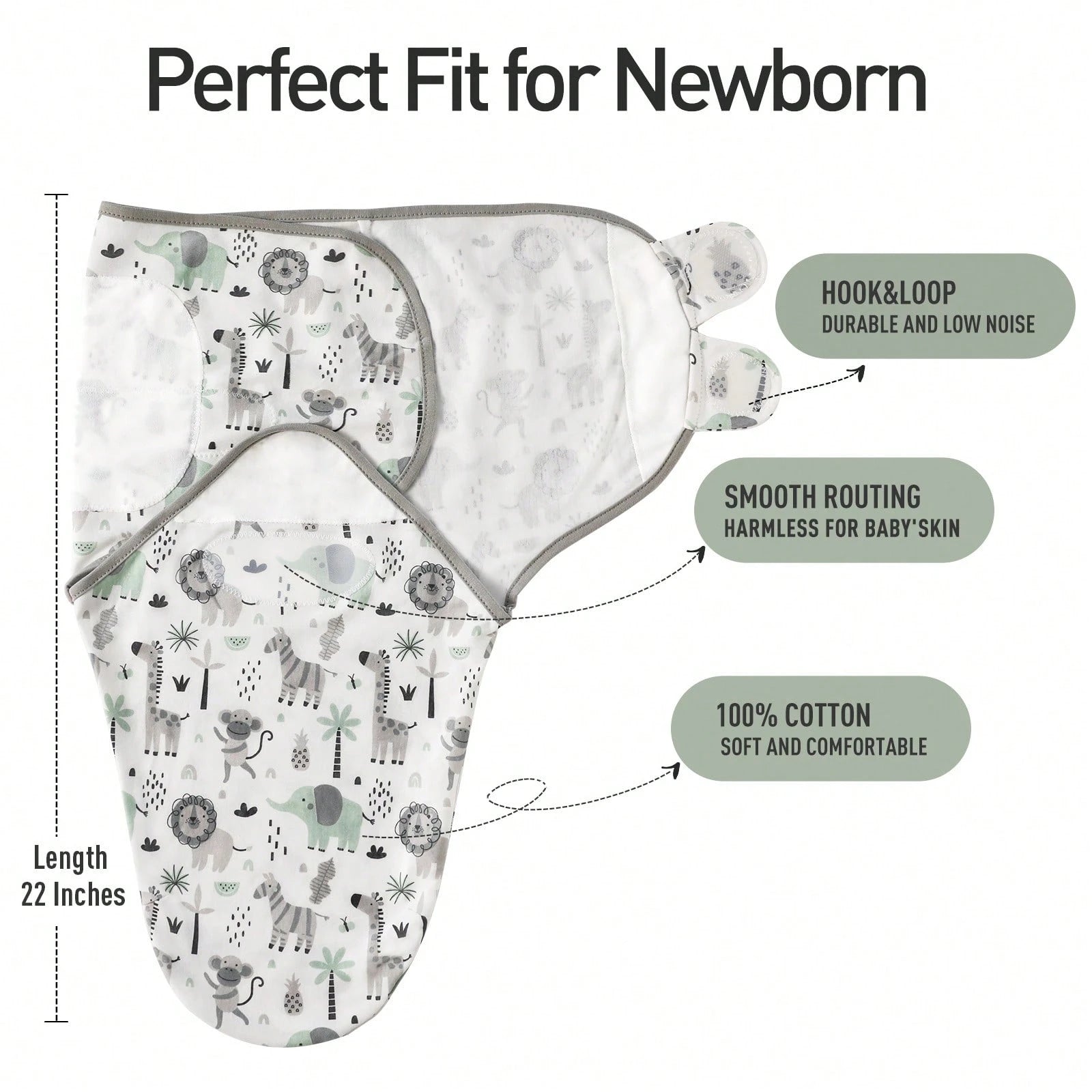 Organic Swaddle Sacks For Newborn- Baby Swaddles 0-3 Months, 3-Pack Newborn Swaddle Sack, Gray Stripe & Animal World, Baby Swaddle Blanket Wrap