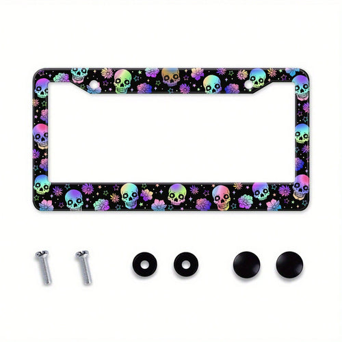 Original Design Colorful Skull Flower And Star Aluminum Alloy License Plate Frame