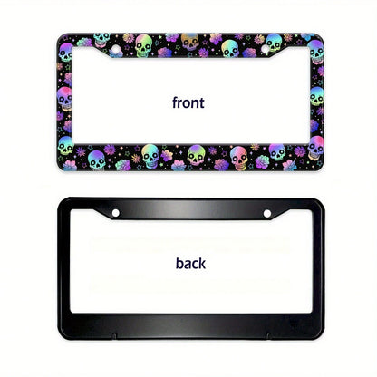 Original Design Colorful Skull Flower And Star Aluminum Alloy License Plate Frame