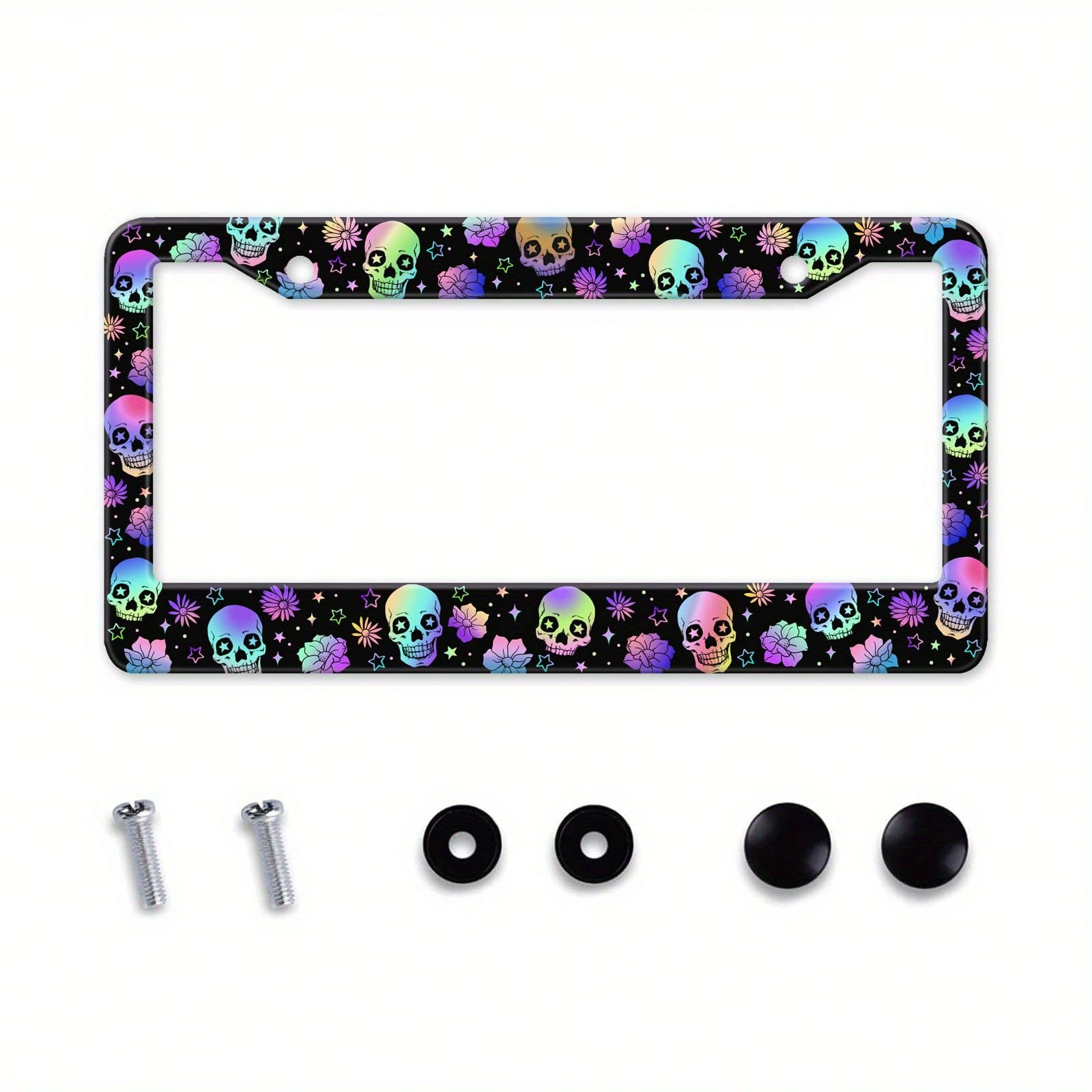 Original Design Colorful Skull Flower And Star Aluminum Alloy License Plate Frame