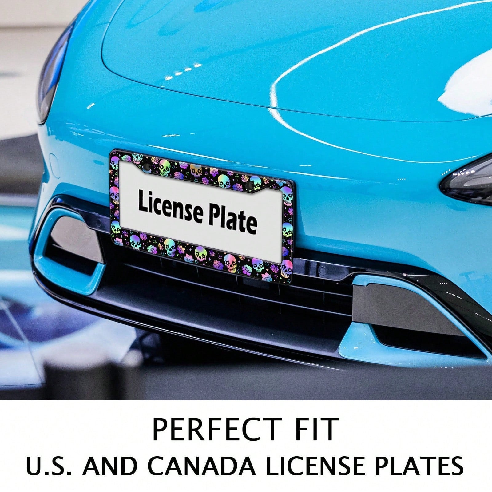 Original Design Colorful Skull Flower And Star Aluminum Alloy License Plate Frame