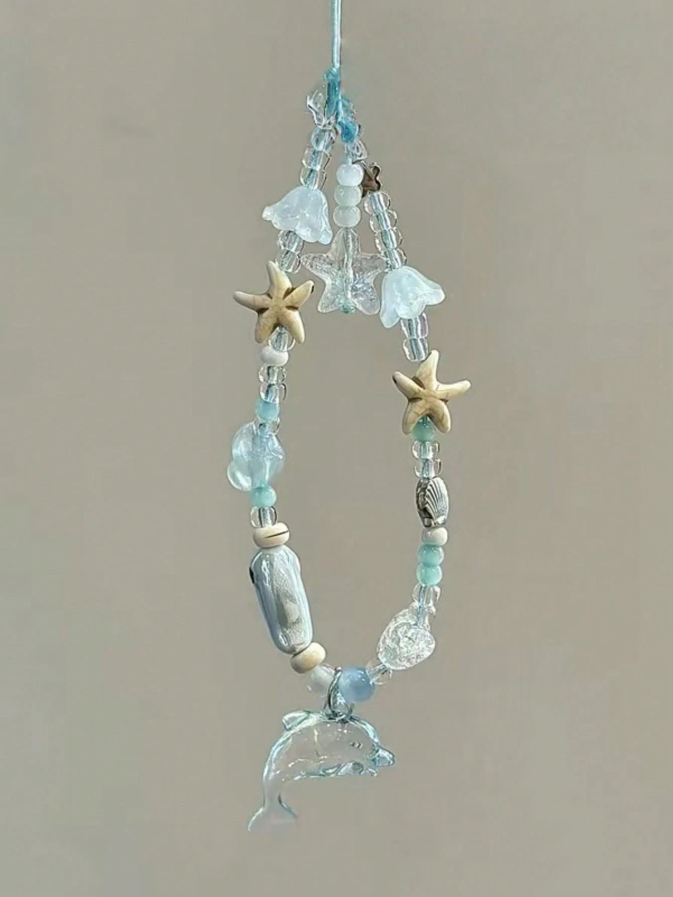 Original Handmade Phone Chain Korean Style Ins Blue Dolphin Fish Pendant Starfish Phone Case Lanyard Handmade Beaded CCD Camera Charm Anti-Loss Rope Earphone Case Bag Pendant For Women