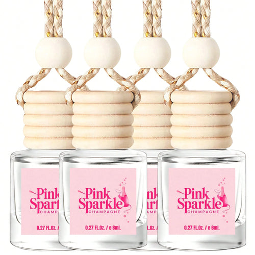 Osmore Car Air Freshener Gift For Girls & Women, Pink Sparkle Champagne Scent, 4Pack Long-Lasting Hanging Diffuser, Sweet Bubbly Pendant, Party-Ready Pink Car Accessories, Back To School Must-Have
