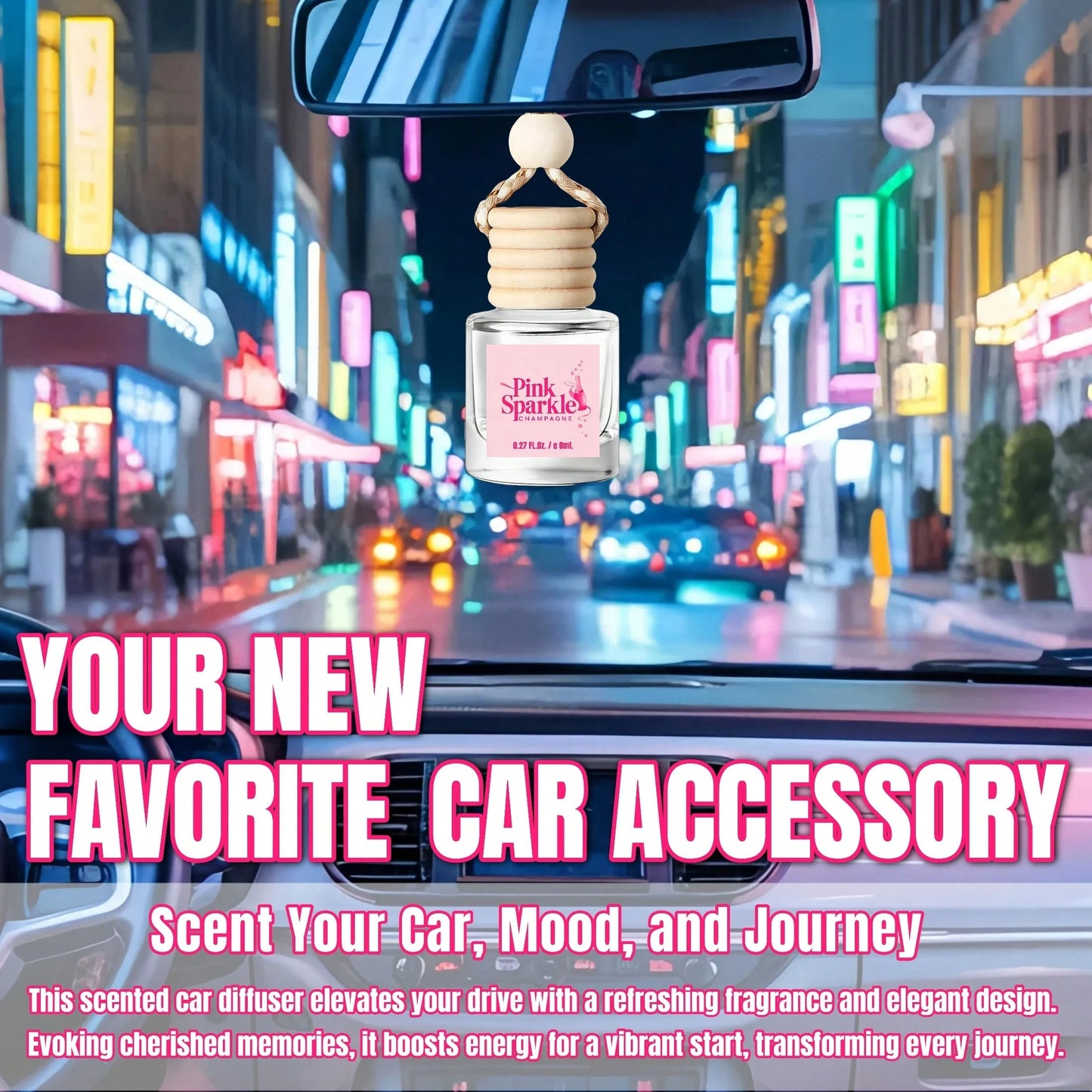 Osmore Car Air Freshener Gift For Girls & Women, Pink Sparkle Champagne Scent, 4Pack Long-Lasting Hanging Diffuser, Sweet Bubbly Pendant, Party-Ready Pink Car Accessories, Back To School Must-Have