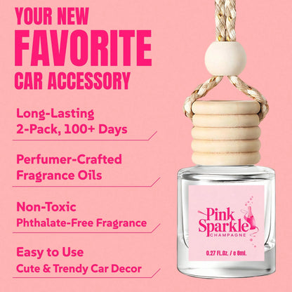 Osmore Car Air Freshener Gift For Girls & Women, Pink Sparkle Champagne Scent, 4Pack Long-Lasting Hanging Diffuser, Sweet Bubbly Pendant, Party-Ready Pink Car Accessories, Back To School Must-Have