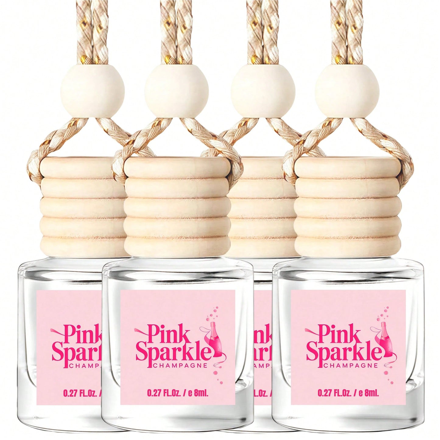 Osmore Car Air Freshener Gift For Girls & Women, Pink Sparkle Champagne Scent, 4Pack Long-Lasting Hanging Diffuser, Sweet Bubbly Pendant, Party-Ready Pink Car Accessories, Back To School Must-Have