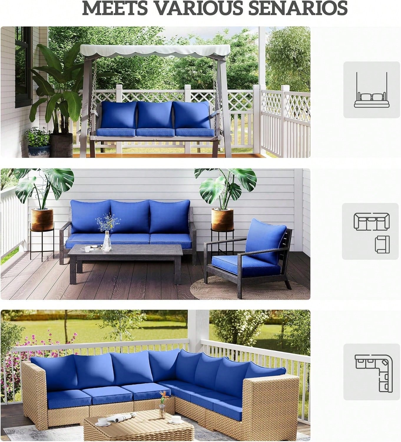 Outdoor Chair Cushions Set Of 4, Fade Resistant, 24 X 24 In Deep Seat, Patio Cushions For Chair, Sofa, And Outdoor Furniture, Navy Blue