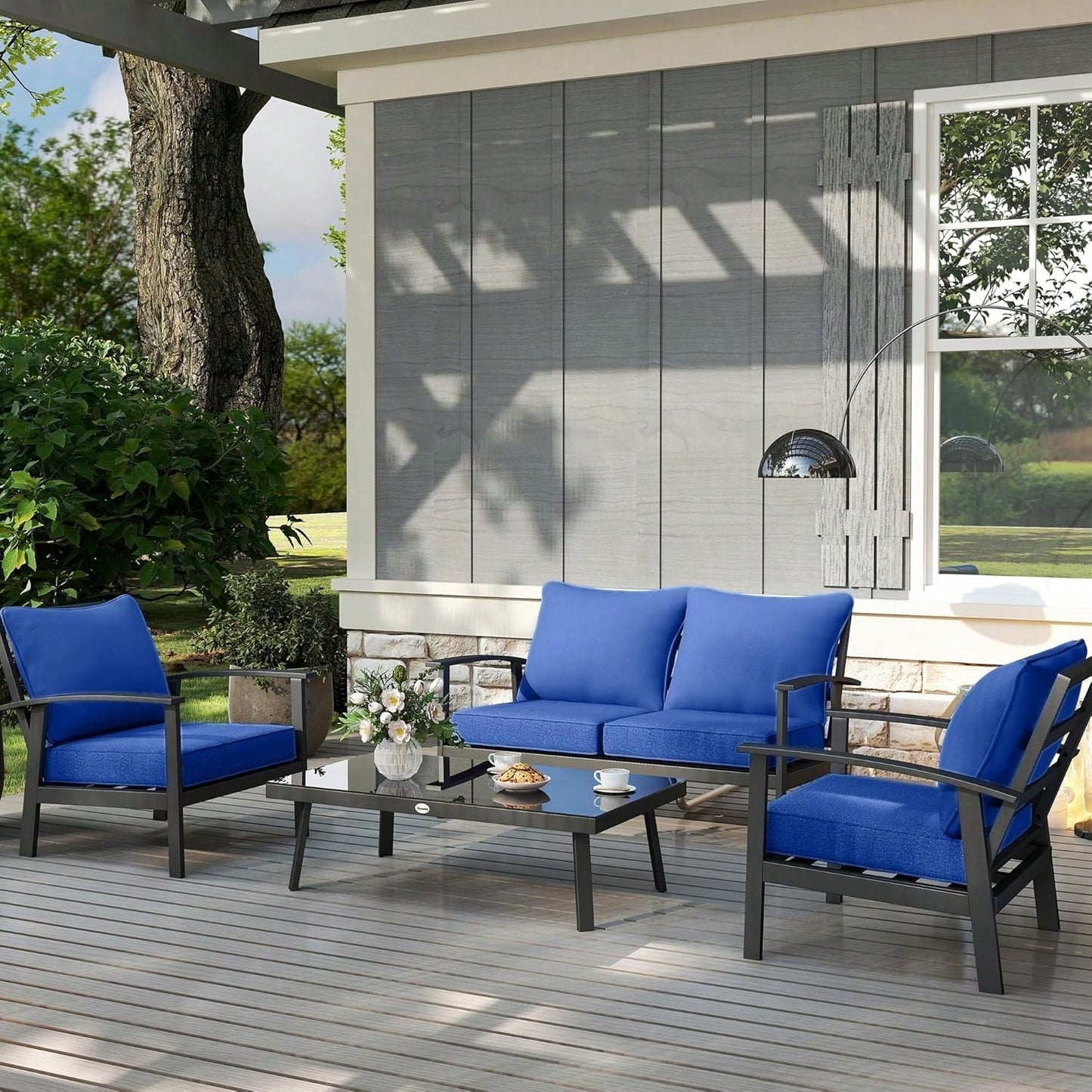 Outdoor Chair Cushions Set Of 4, Fade Resistant, 24 X 24 In Deep Seat, Patio Cushions For Chair, Sofa, And Outdoor Furniture, Navy Blue