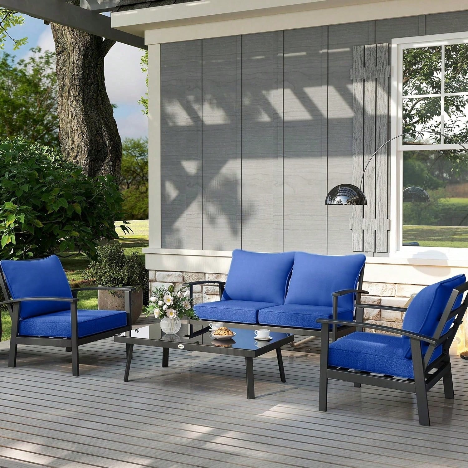 Outdoor Chair Cushions Set Of 4, Fade Resistant, 24 X 24 In Deep Seat, Patio Cushions For Chair, Sofa, And Outdoor Furniture, Navy Blue