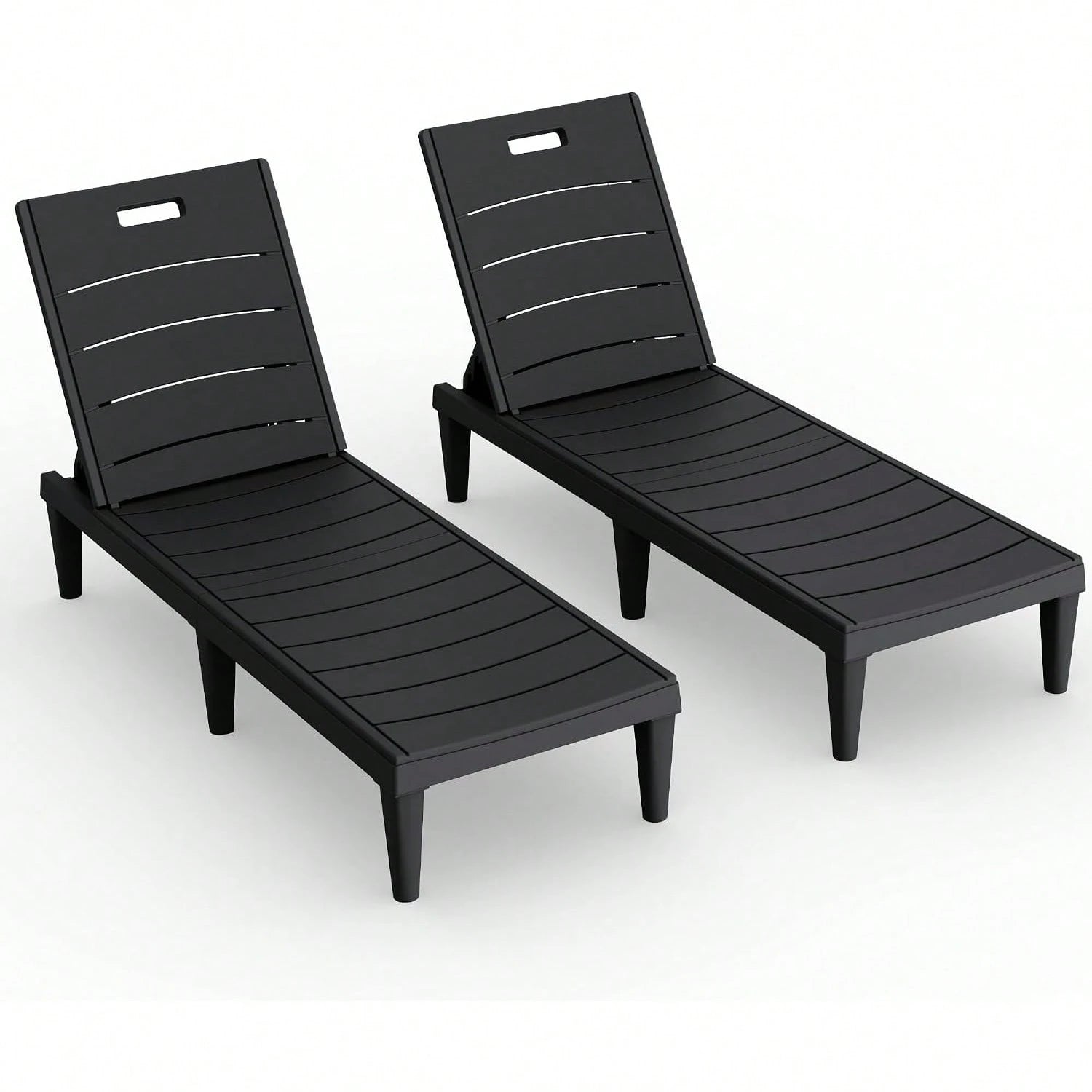 Outdoor Chaise Lounge Chair Set Of 2 With 5-Position Adjustable Back, Waterproof & Lightweight PP Lounge Chairs For Outside Pool Patio (Black)