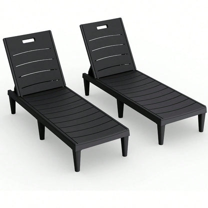 Outdoor Chaise Lounge Chair Set Of 2 With 5-Position Adjustable Back, Waterproof & Lightweight PP Lounge Chairs For Outside Pool Patio (Black)