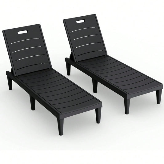 Outdoor Chaise Lounge Chair Set Of 2 With 5-Position Adjustable Back, Waterproof & Lightweight PP Lounge Chairs For Outside Pool Patio (Black)