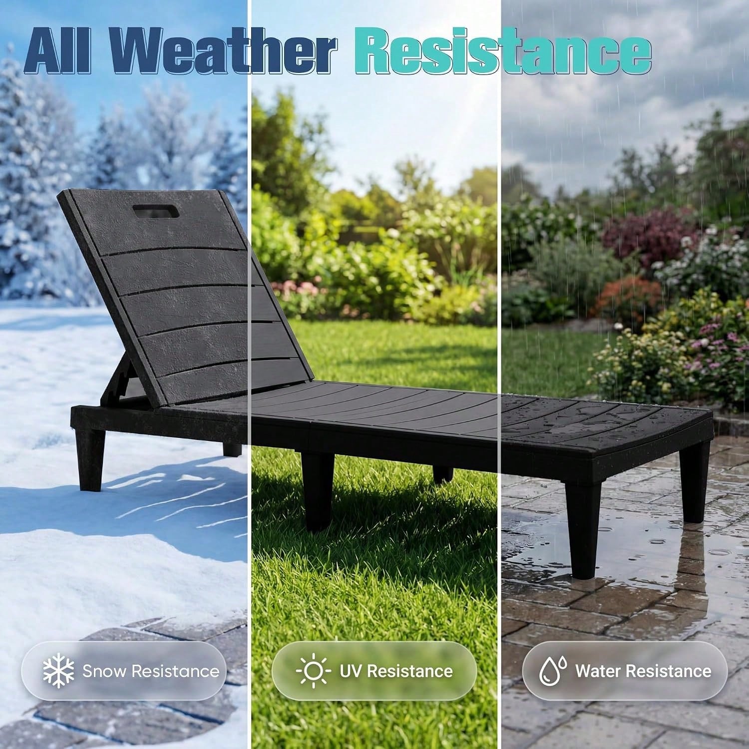 Outdoor Chaise Lounge Chair Set Of 2 With 5-Position Adjustable Back, Waterproof & Lightweight PP Lounge Chairs For Outside Pool Patio (Black)