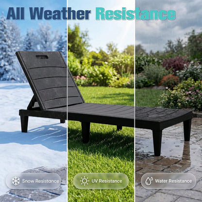 Outdoor Chaise Lounge Chair Set Of 2 With 5-Position Adjustable Back, Waterproof & Lightweight PP Lounge Chairs For Outside Pool Patio (Black)