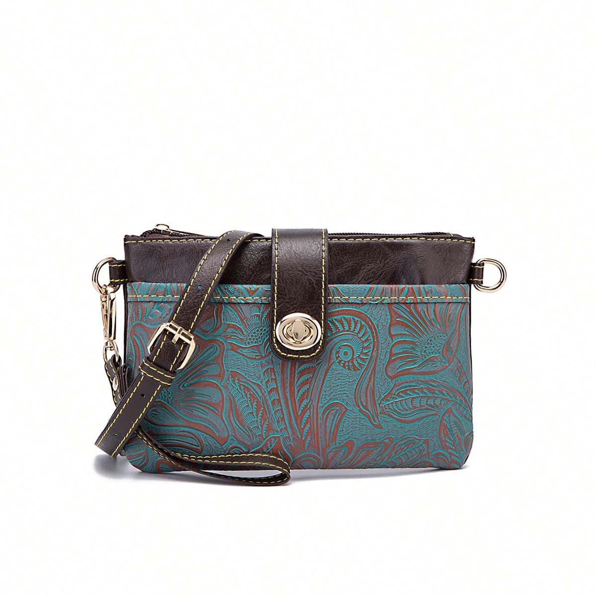Outdoor Embossed Storage Pouch With Crossbody Strap & Wrist Lanyard, Multi-Layer Bag For Phone Keys Cards, Lightweight Sling For Camping Commute