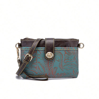Outdoor Embossed Storage Pouch With Crossbody Strap & Wrist Lanyard, Multi-Layer Bag For Phone Keys Cards, Lightweight Sling For Camping Commute