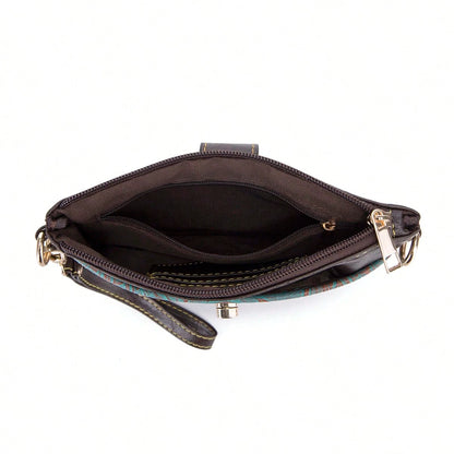 Outdoor Embossed Storage Pouch With Crossbody Strap & Wrist Lanyard, Multi-Layer Bag For Phone Keys Cards, Lightweight Sling For Camping Commute