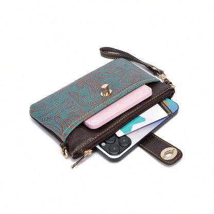 Outdoor Embossed Storage Pouch With Crossbody Strap & Wrist Lanyard, Multi-Layer Bag For Phone Keys Cards, Lightweight Sling For Camping Commute