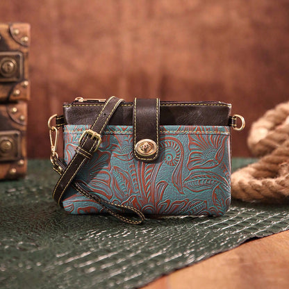 Outdoor Embossed Storage Pouch With Crossbody Strap & Wrist Lanyard, Multi-Layer Bag For Phone Keys Cards, Lightweight Sling For Camping Commute
