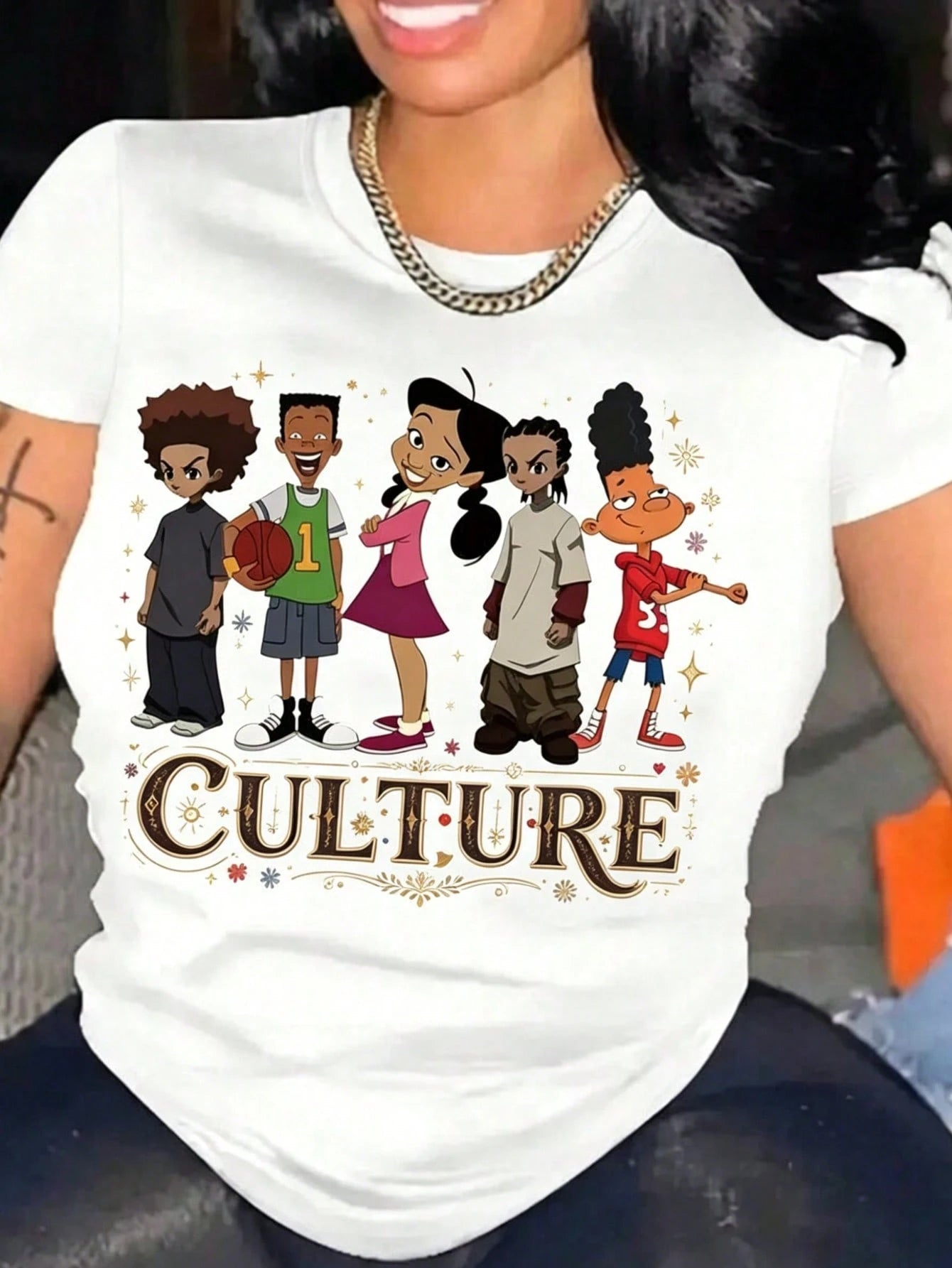 Oversize Women's Casual Cartoon Culture Graphic T-Shirt- Short Sleeve Crew Neck, Polyester, Machine Washable, Spring/Summer Top, Ladies T Shirts