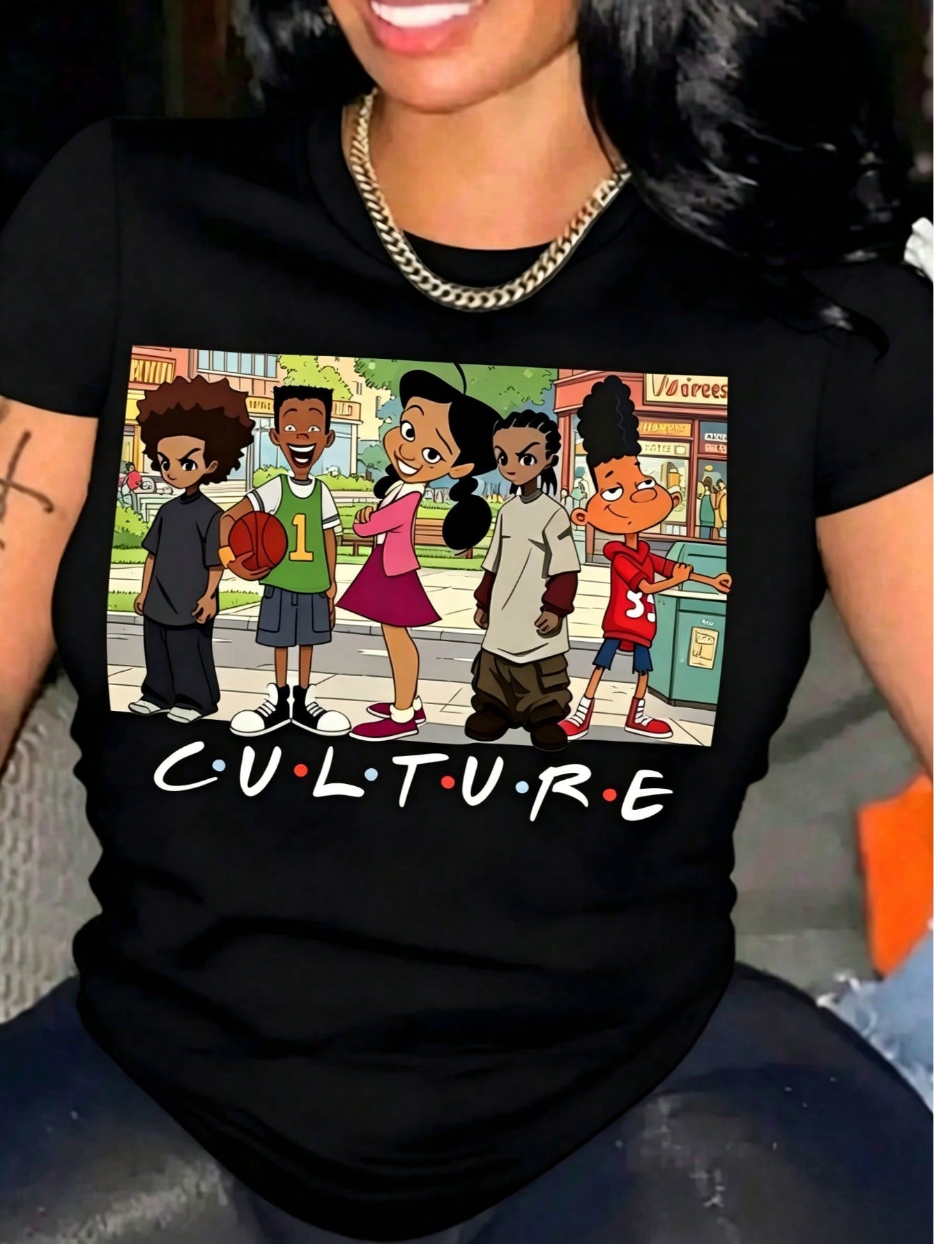 Oversize Women's Casual Cartoon Culture Graphic T-Shirt- Short Sleeve Crew Neck, Polyester, Machine Washable, Spring/Summer Top, Ladies T Shirts