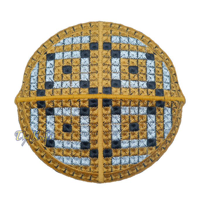 Pakistani-Style Kufi Hat | Rust Brown, Silver, Black Diamond Motif Embroidered Rigid Cap