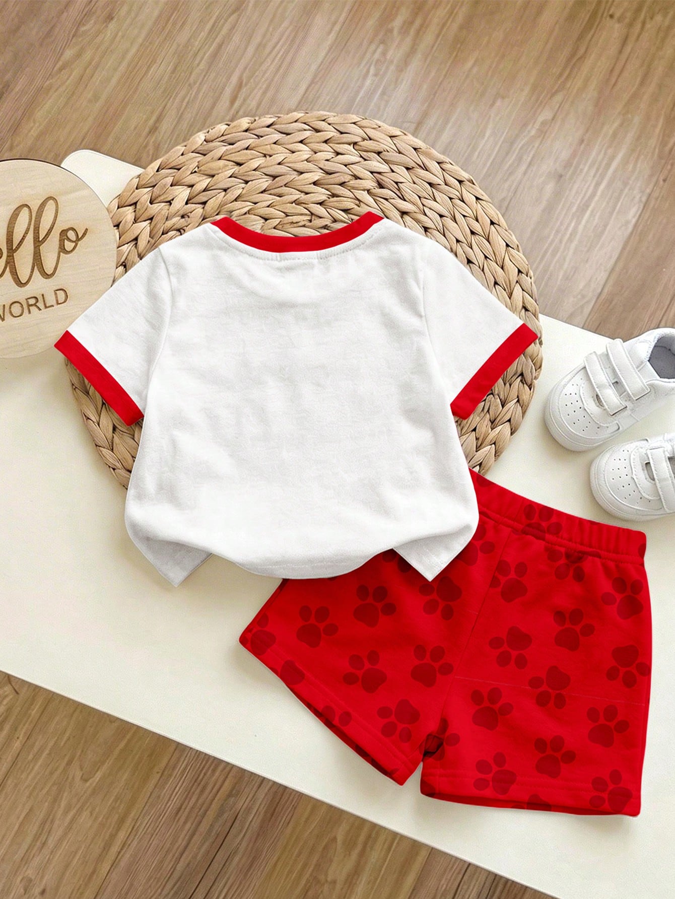 PAW Patrol Baby Boy Casual Minimalist, Soft And Comfortable, Classic Cute Cartoon Animation Pattern Print, Cute Puppy Round Neck Short Sleeve T-Shirt And Shorts 2-Piece Set, Suitable For Sprin