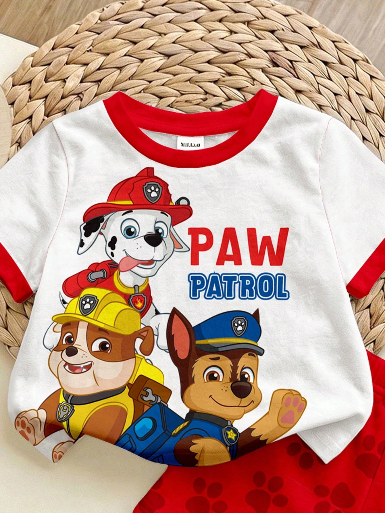PAW Patrol Baby Boy Casual Minimalist, Soft And Comfortable, Classic Cute Cartoon Animation Pattern Print, Cute Puppy Round Neck Short Sleeve T-Shirt And Shorts 2-Piece Set, Suitable For Sprin