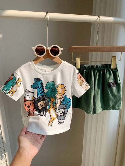 PAW Patrol Baby Boy Casual Minimalist, Soft And Comfortable, Classic Cute Cartoon Animation Pattern Print, Cute Puppy Round Neck Short Sleeve T-Shirt And Shorts 2-Piece Set, Suitable For Sprin