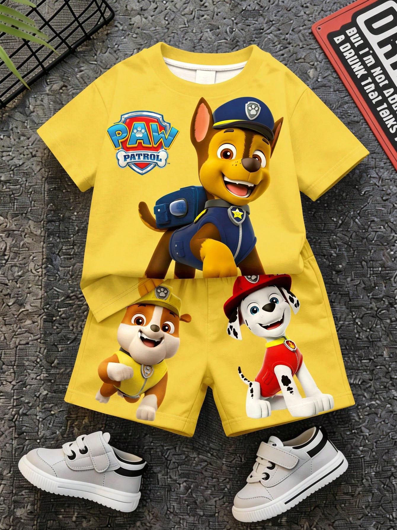 PAW Patrol Baby Boy Casual Minimalist T-Shirt Set Suitable For Summer, Classic Cute Brave Anime Pattern Print, Chase, Rubble, Puppy Patrol Beach Butter Yellow