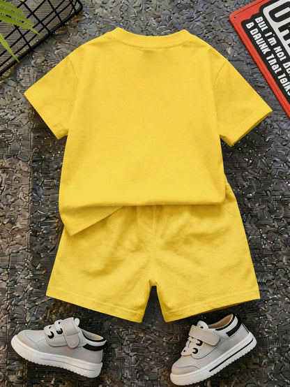 PAW Patrol Baby Boy Casual Minimalist T-Shirt Set Suitable For Summer, Classic Cute Brave Anime Pattern Print, Chase, Rubble, Puppy Patrol Beach Butter Yellow