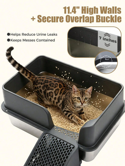 PAWZ Road 69L XL Stainless Steel Cat Litter Box, High Sided For Large Cats| 69L Extra-Large Stainless Steel Litter Box With 7" High Walls, Odor Resistant Surface, Easy Cleaning, Ideal For Large Cats
