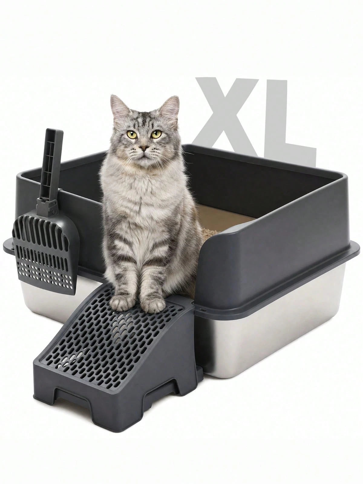 PAWZ Road 69L XL Stainless Steel Cat Litter Box, High Sided For Large Cats| 69L Extra-Large Stainless Steel Litter Box With 7" High Walls, Odor Resistant Surface, Easy Cleaning, Ideal For Large Cats