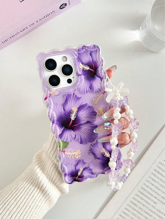 Pearl Floral Painted Braided Transparent Shockproof Thick Painted Phone Case Compatible With IPhone 17/17 Pro/17 Pro Max/16/14, Candy-Colored 15, XS, 7/8 Plus, XR, 7/8, SE2, Printed Compatible With IP