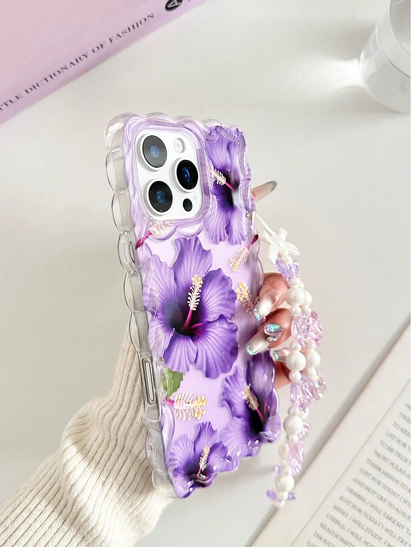 Pearl Floral Painted Braided Transparent Shockproof Thick Painted Phone Case Compatible With IPhone 17/17 Pro/17 Pro Max/16/14, Candy-Colored 15, XS, 7/8 Plus, XR, 7/8, SE2, Printed Compatible With IP