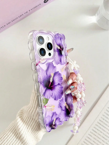 Pearl Floral Painted Braided Transparent Shockproof Thick Painted Phone Case Compatible With IPhone 17/17 Pro/17 Pro Max/16/14, Candy-Colored 15, XS, 7/8 Plus, XR, 7/8, SE2, Printed Compatible With IP