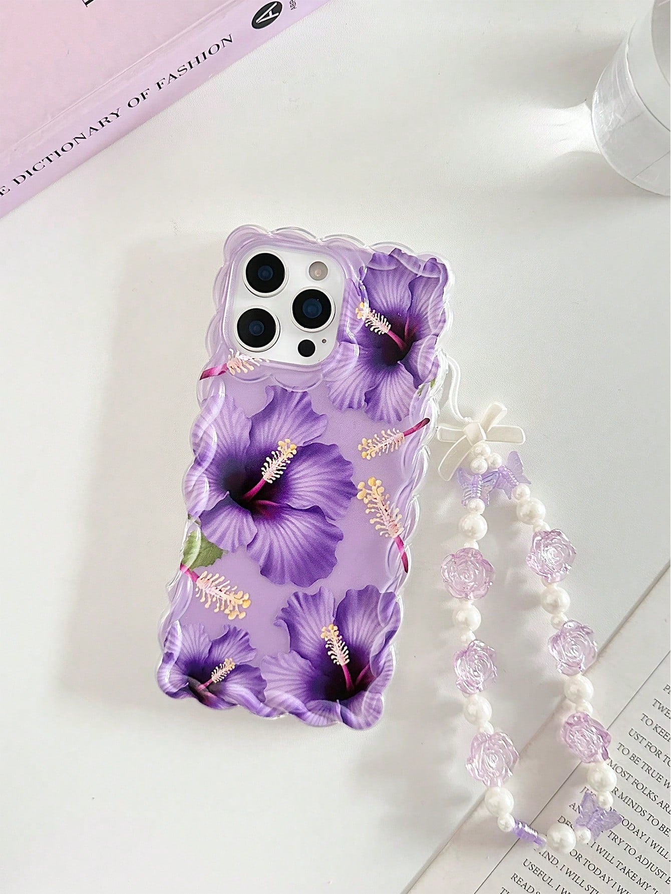 Pearl Floral Painted Braided Transparent Shockproof Thick Painted Phone Case Compatible With IPhone 17/17 Pro/17 Pro Max/16/14, Candy-Colored 15, XS, 7/8 Plus, XR, 7/8, SE2, Printed Compatible With IP