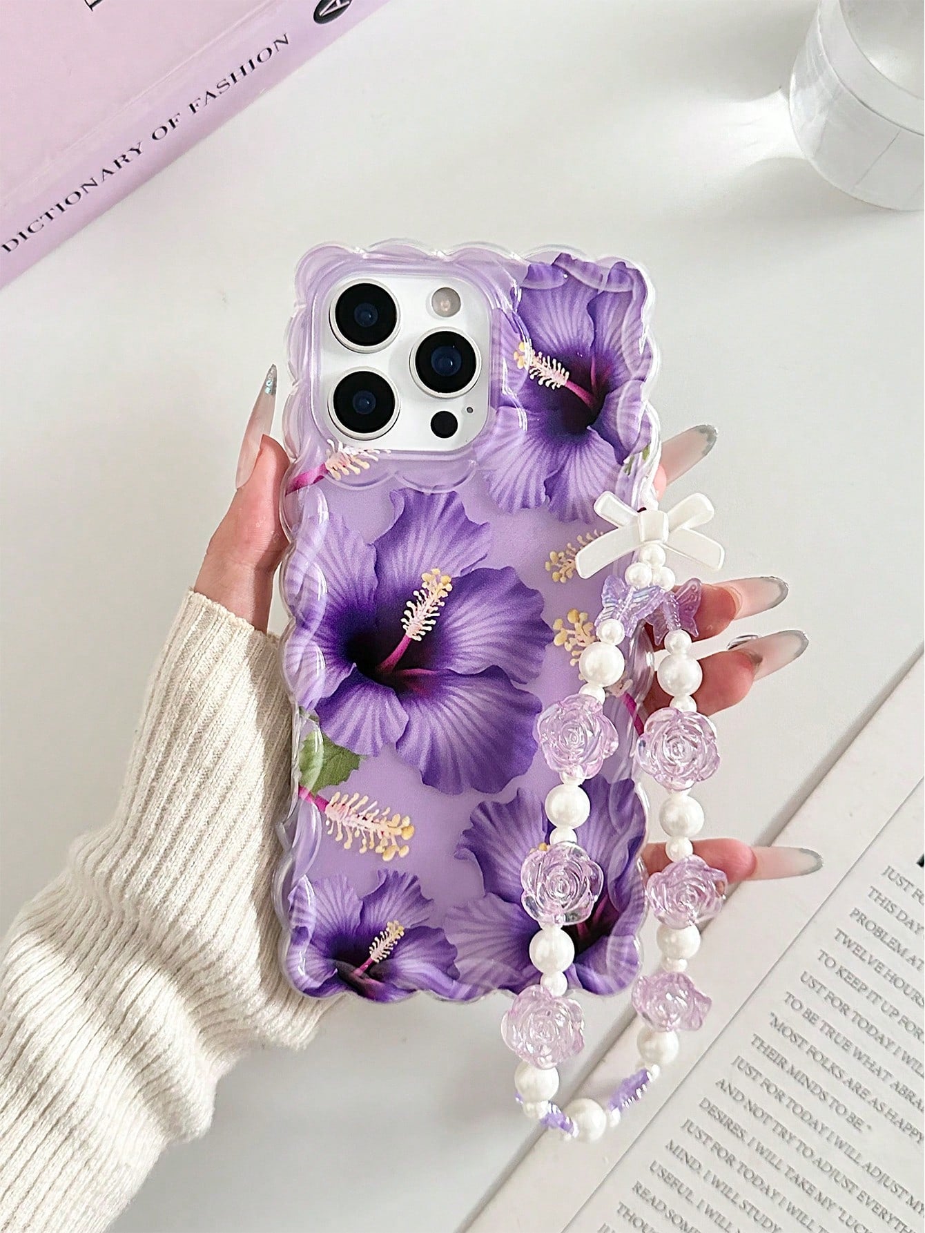 Pearl Floral Painted Braided Transparent Shockproof Thick Painted Phone Case Compatible With IPhone 17/17 Pro/17 Pro Max/16/14, Candy-Colored 15, XS, 7/8 Plus, XR, 7/8, SE2, Printed Compatible With IP