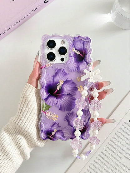 Pearl Floral Painted Braided Transparent Shockproof Thick Painted Phone Case Compatible With IPhone 17/17 Pro/17 Pro Max/16/14, Candy-Colored 15, XS, 7/8 Plus, XR, 7/8, SE2, Printed Compatible With IP