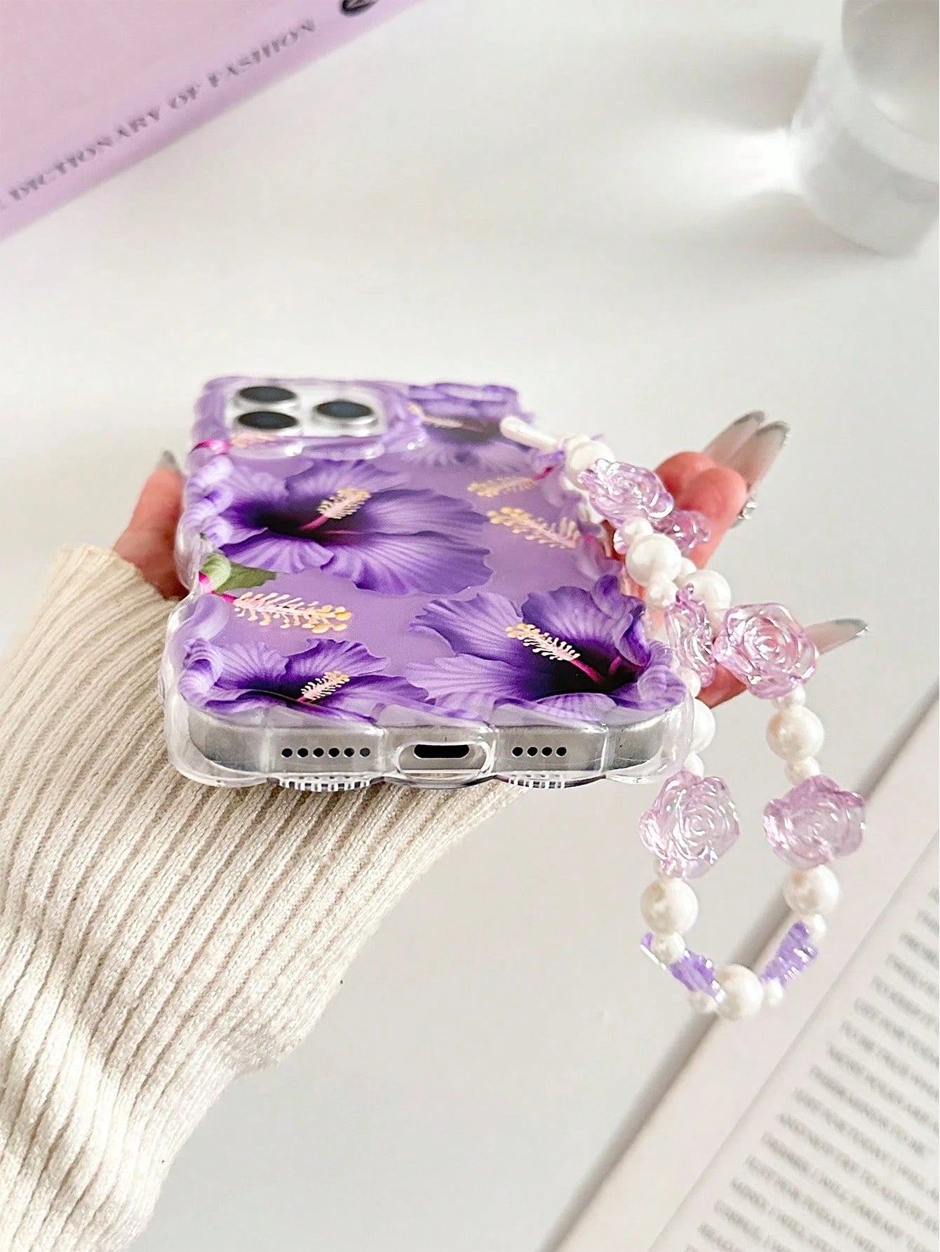 Pearl Floral Painted Braided Transparent Shockproof Thick Painted Phone Case Compatible With IPhone 17/17 Pro/17 Pro Max/16/14, Candy-Colored 15, XS, 7/8 Plus, XR, 7/8, SE2, Printed Compatible With IP