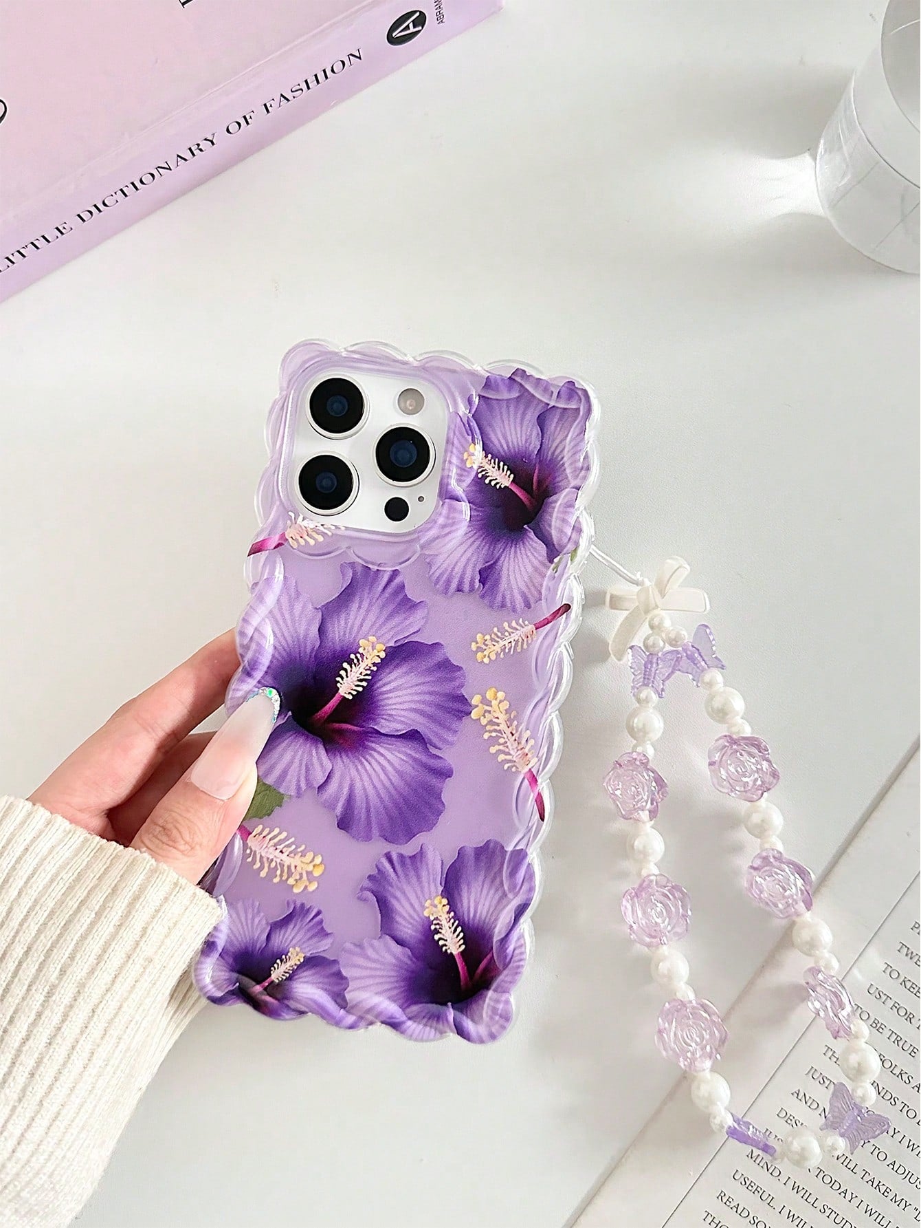 Pearl Floral Painted Braided Transparent Shockproof Thick Painted Phone Case Compatible With IPhone 17/17 Pro/17 Pro Max/16/14, Candy-Colored 15, XS, 7/8 Plus, XR, 7/8, SE2, Printed Compatible With IP
