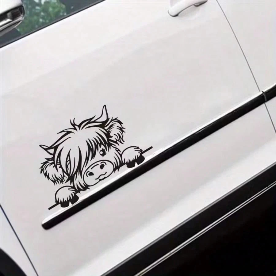 Peeking Cow Sticker- Cute Animal Vinyl Sticker, Suitable For Rear Window Or Bumper, Self-Adhesive, Glossy, Contour Design