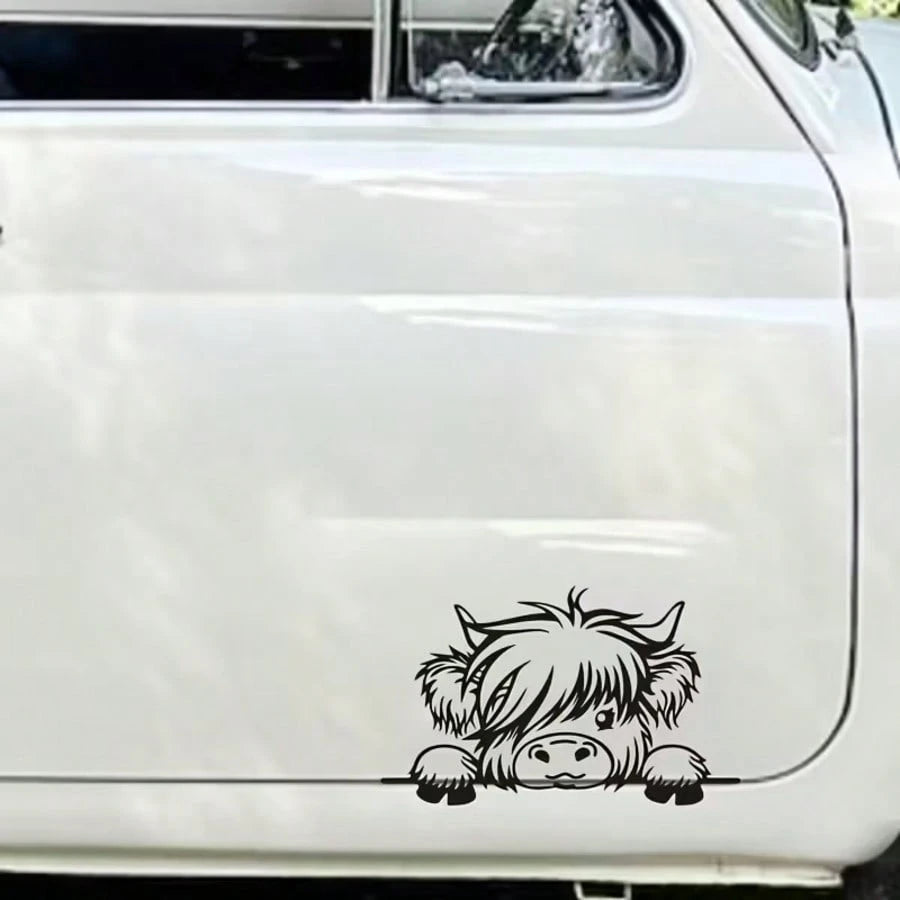 Peeking Cow Sticker- Cute Animal Vinyl Sticker, Suitable For Rear Window Or Bumper, Self-Adhesive, Glossy, Contour Design
